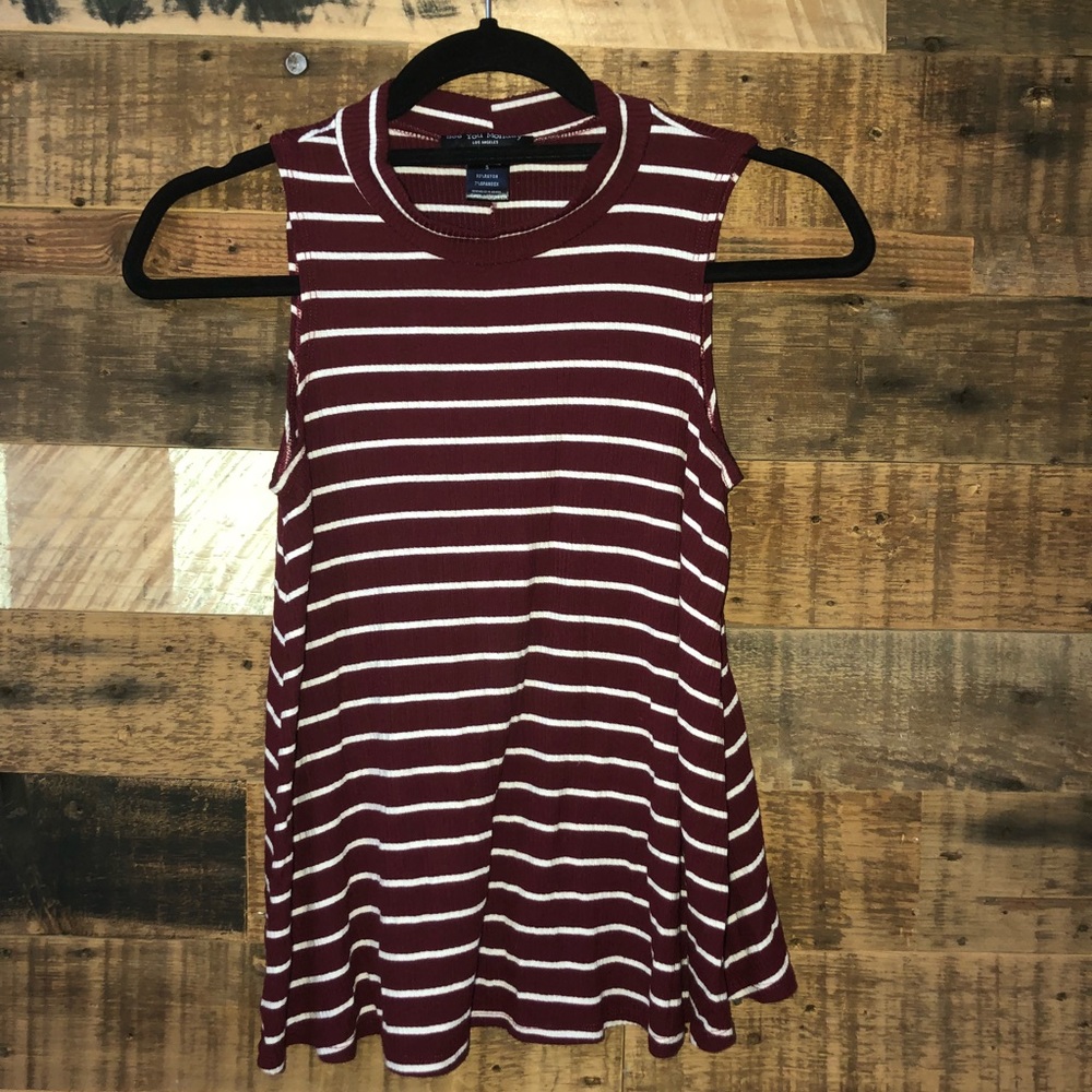 Maroon and White Striped Tank- Small